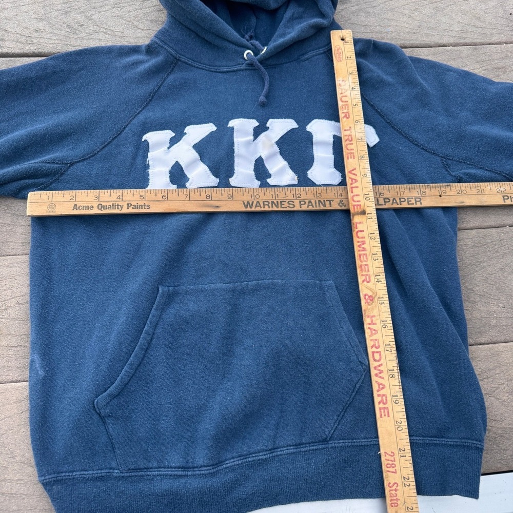 Vintage 60s KKG Sorority Fraternity Navy Blue Raglan Hoodie Distressed Size M - Picture 10 of 10
